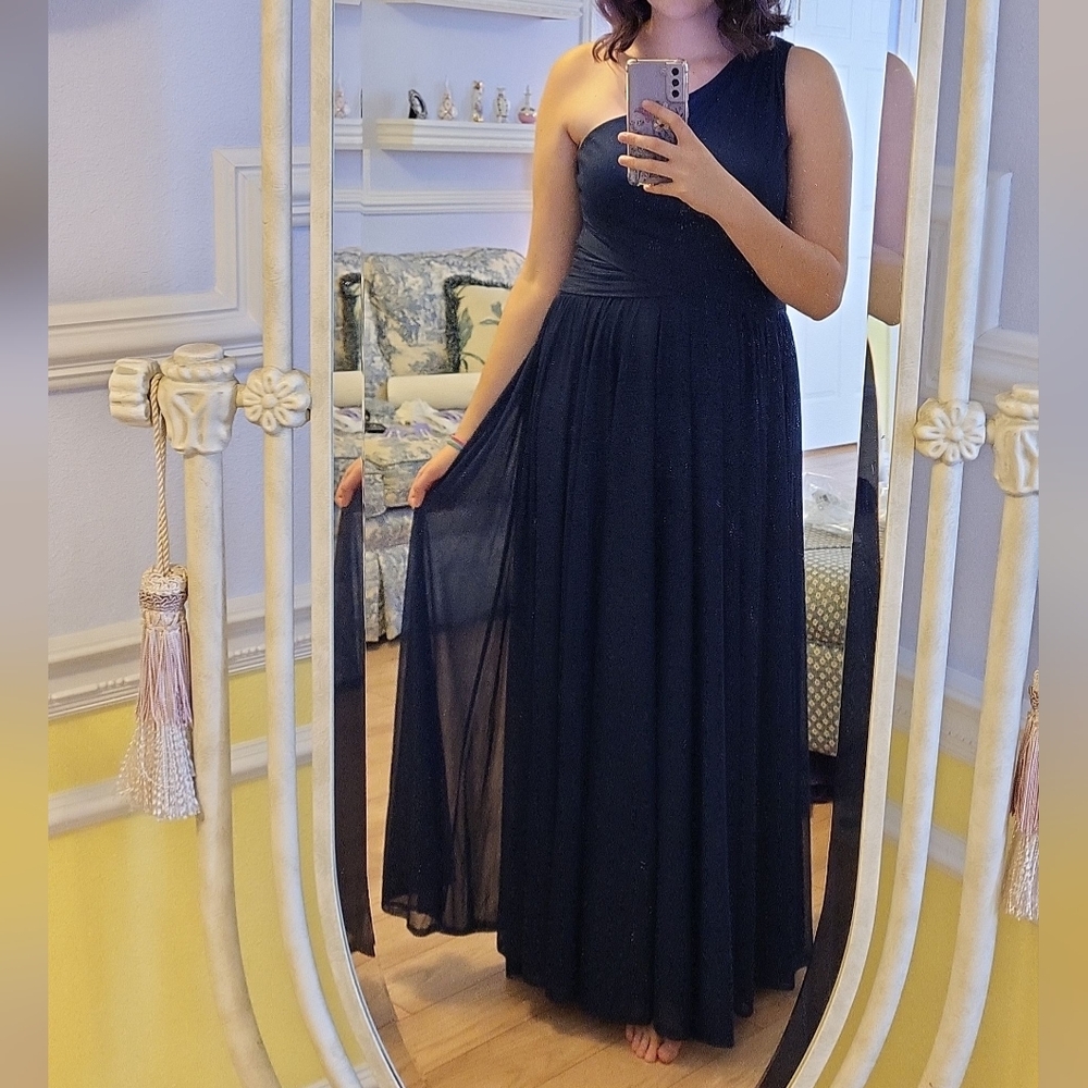 David's Bridal One-Shoulder Marine (Dark Blue) Floor Length Dress, Size 10
